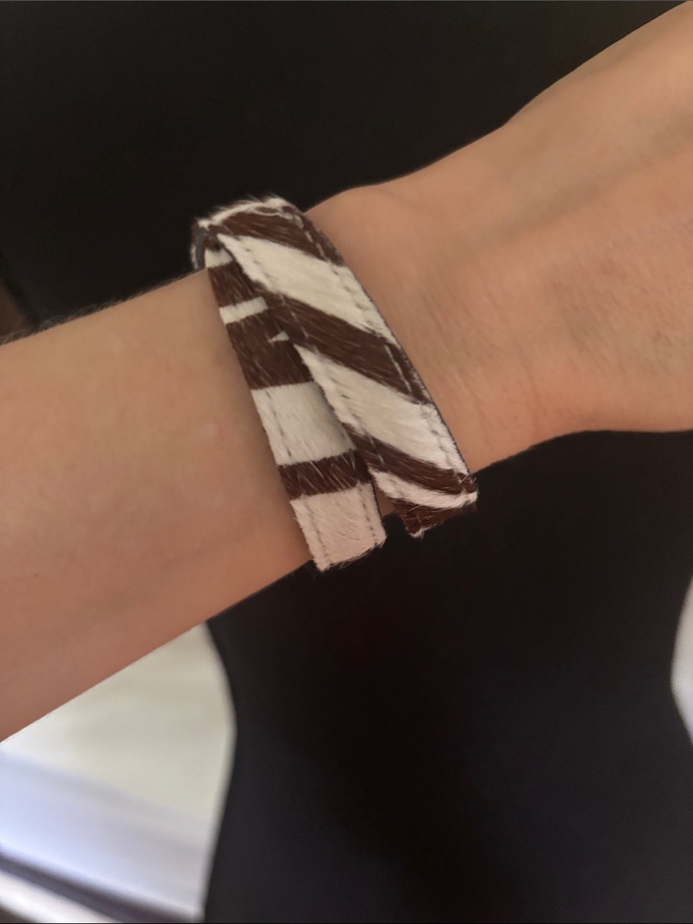 Brown and White Zebra Print  pony hair Wrap Bracelet